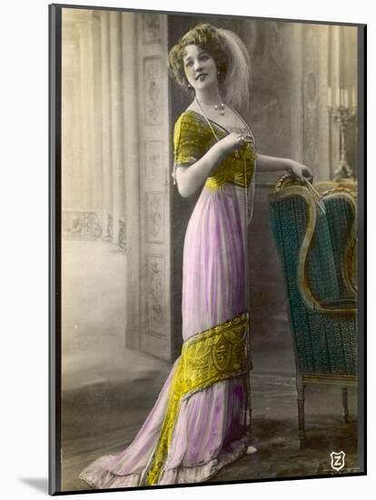 The Directoire, Empire Silhouette: High-Waisted Pink and Gold Gown with an Embroidered Corsage-null-Mounted Photographic Print