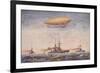 The Dirigible Airship Clement Bayard II and Superdreadnought Battleships-null-Framed Giclee Print