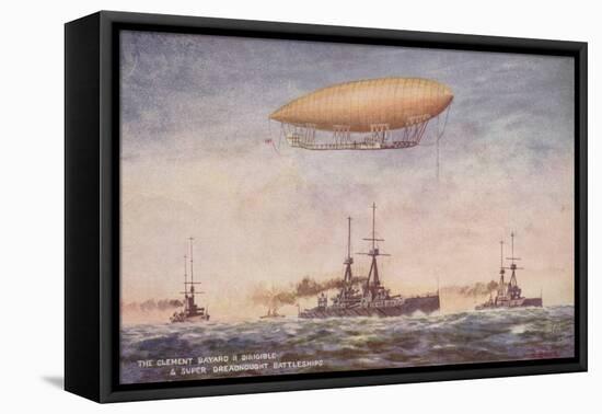 The Dirigible Airship Clement Bayard II and Superdreadnought Battleships-null-Framed Stretched Canvas