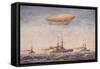 The Dirigible Airship Clement Bayard II and Superdreadnought Battleships-null-Framed Stretched Canvas