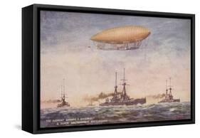 The Dirigible Airship Clement Bayard II and Superdreadnought Battleships-null-Framed Stretched Canvas