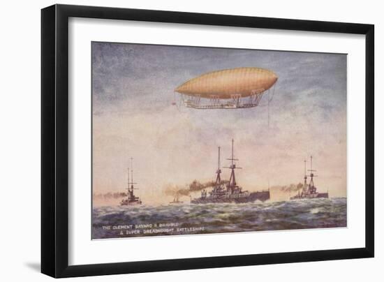 The Dirigible Airship Clement Bayard II and Superdreadnought Battleships-null-Framed Giclee Print