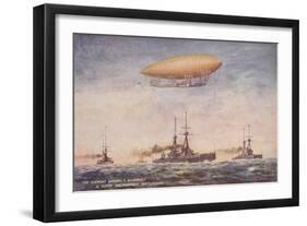 The Dirigible Airship Clement Bayard II and Superdreadnought Battleships-null-Framed Giclee Print