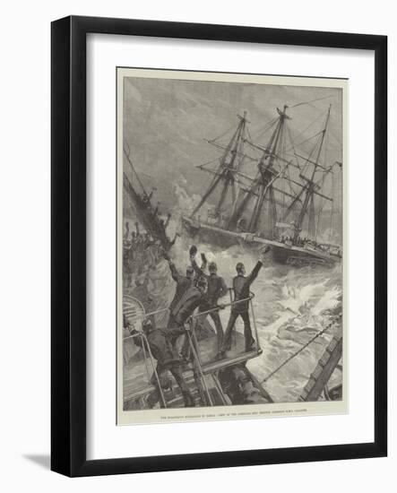 The Disastrous Hurricane in Samoa, Crew of the American Ship Trenton Cheering HMS Calliope-William Heysham Overend-Framed Giclee Print