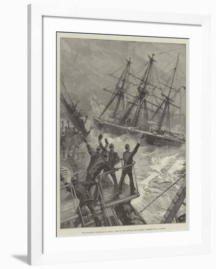 The Disastrous Hurricane in Samoa, Crew of the American Ship Trenton Cheering HMS Calliope-William Heysham Overend-Framed Giclee Print