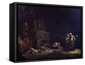 The Discovery of the Bodies of Pyramus and Thisbe, C.1630-35 (Oil on Copper)-Leonard Bramer-Framed Stretched Canvas