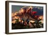 The Distinctive Shape of Stegosaurus Stands Out Against the Sunset-null-Framed Premium Giclee Print