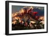 The Distinctive Shape of Stegosaurus Stands Out Against the Sunset-null-Framed Premium Giclee Print