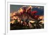 The Distinctive Shape of Stegosaurus Stands Out Against the Sunset-null-Framed Art Print