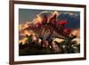 The Distinctive Shape of Stegosaurus Stands Out Against the Sunset-null-Framed Art Print