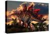 The Distinctive Shape of Stegosaurus Stands Out Against the Sunset-null-Stretched Canvas