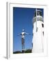 The Diving Belle Sculpture and Lighthouse on Vincents Pier, Scarborough, North Yorkshire, England-Mark Sunderland-Framed Photographic Print