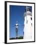 The Diving Belle Sculpture and Lighthouse on Vincents Pier, Scarborough, North Yorkshire, England-Mark Sunderland-Framed Photographic Print