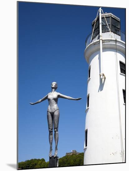 The Diving Belle Sculpture and Lighthouse on Vincents Pier, Scarborough, North Yorkshire, England-Mark Sunderland-Mounted Photographic Print