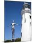 The Diving Belle Sculpture and Lighthouse on Vincents Pier, Scarborough, North Yorkshire, England-Mark Sunderland-Mounted Photographic Print