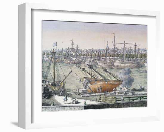 The Dock, Detail from Harbor and Park, Le Havre, France, Ca 1710, by Milcent, France, 18th Century-null-Framed Giclee Print