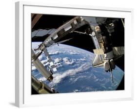 The Docked Space Shuttle Atlantis (STS-115) and a Soyuz Spacecraft-Stocktrek Images-Framed Photographic Print