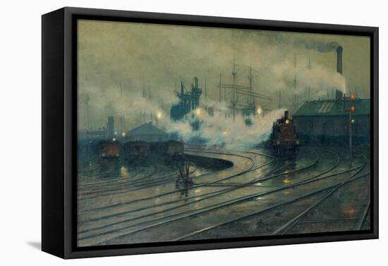 The Docks at Cardiff-Lionel Walden-Framed Stretched Canvas