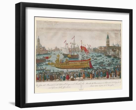 The Doge of Venice and the Senate Travel to the Lido Aboard the Bucentaur on Ascension Day, 1795-A. Lazzari-Framed Giclee Print