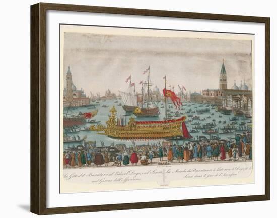 The Doge of Venice and the Senate Travel to the Lido Aboard the Bucentaur on Ascension Day, 1795-A. Lazzari-Framed Giclee Print