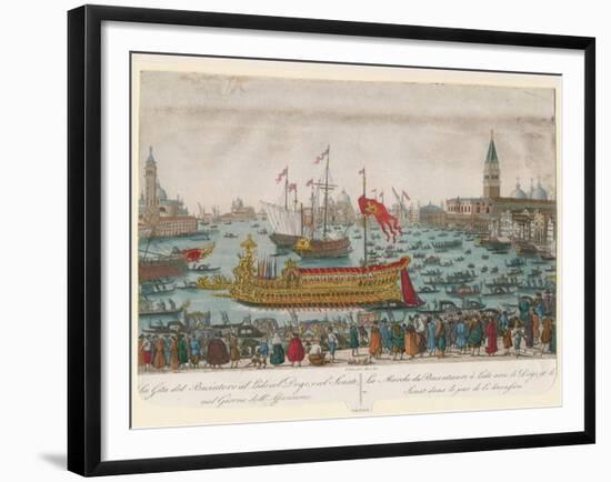 The Doge of Venice and the Senate Travel to the Lido Aboard the Bucentaur on Ascension Day, 1795-A. Lazzari-Framed Giclee Print