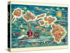 The Dole Map of the Hawaiian Islands - Vintage Pictorial Map, 1950s-Joseph Fehér-Stretched Canvas