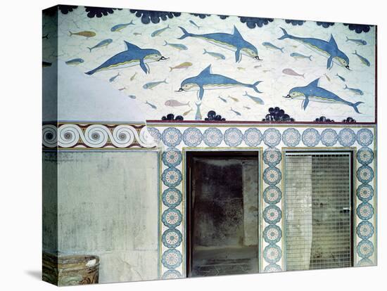 The Dolphin Frescoes in the Queen's Bathroom, Palace of Minos, 1600-1400 BC-Minoan-Stretched Canvas