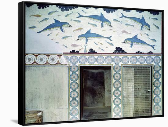 The Dolphin Frescoes in the Queen's Bathroom, Palace of Minos, 1600-1400 BC-Minoan-Framed Stretched Canvas