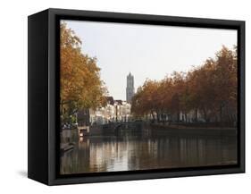 The Dom Tower and Canal Waterway on a Sunny Autumn Day, Utrecht, Utrecht Province, Netherlands, Eur-Stuart Forster-Framed Stretched Canvas