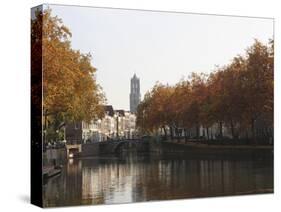 The Dom Tower and Canal Waterway on a Sunny Autumn Day, Utrecht, Utrecht Province, Netherlands, Eur-Stuart Forster-Stretched Canvas