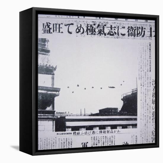 The Doolittle Raid on Tokyo 18th April 1942: a B-25 over the Rooftops of Tokyo Amid Aa Gunfire,…-Japanese Photographer-Framed Stretched Canvas
