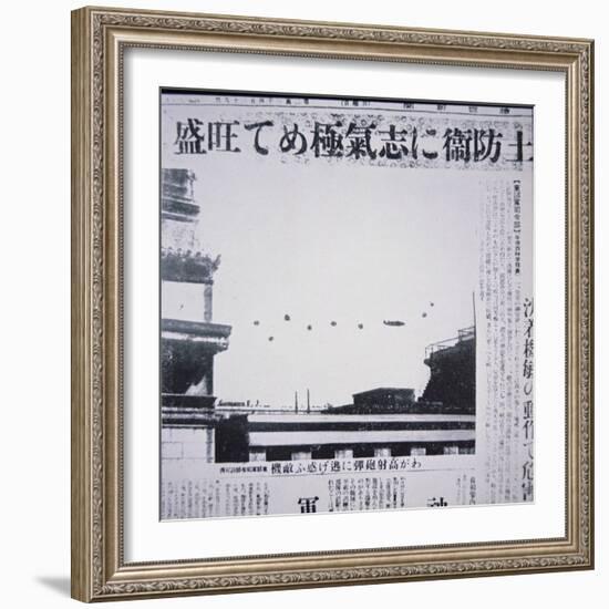 The Doolittle Raid on Tokyo 18th April 1942: a B-25 over the Rooftops of Tokyo Amid Aa Gunfire,…-Japanese Photographer-Framed Giclee Print