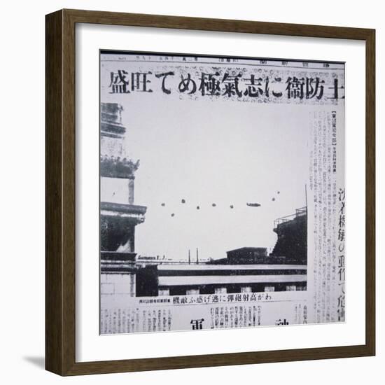 The Doolittle Raid on Tokyo 18th April 1942: a B-25 over the Rooftops of Tokyo Amid Aa Gunfire,…-Japanese Photographer-Framed Giclee Print