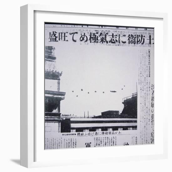 The Doolittle Raid on Tokyo 18th April 1942: a B-25 over the Rooftops of Tokyo Amid Aa Gunfire,…-Japanese Photographer-Framed Giclee Print