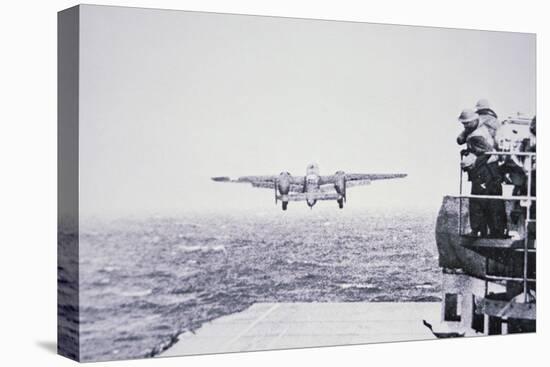 The Doolittle Raid on Tokyo 18th April 1942: One of 16 B-25 Bombers Leaves the Deck of USS Hornet-American Photographer-Stretched Canvas