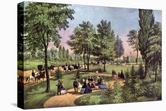 The Drive, Central Park, 1862-Currier & Ives-Stretched Canvas