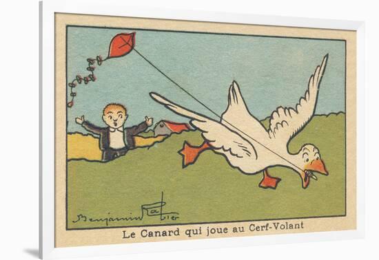 The Duck is Playing with a Kite,1936 (Illustration)-Benjamin Rabier-Framed Giclee Print