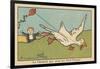 The Duck is Playing with a Kite,1936 (Illustration)-Benjamin Rabier-Framed Giclee Print