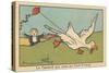 The Duck is Playing with a Kite,1936 (Illustration)-Benjamin Rabier-Stretched Canvas