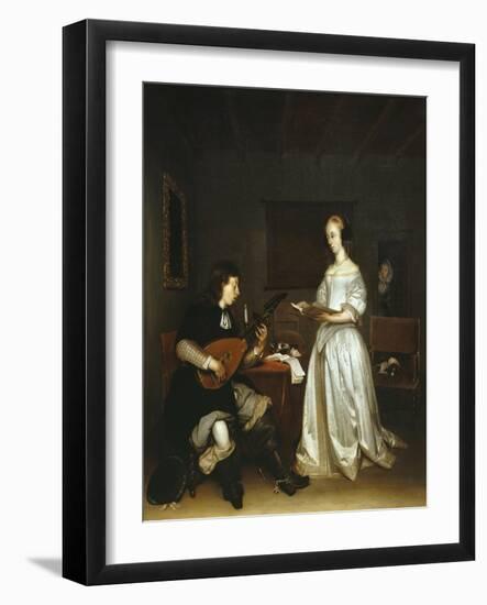 The Duet, Singer and Theorbo Lute Player, 1669-Gerard ter Borch-Framed Giclee Print