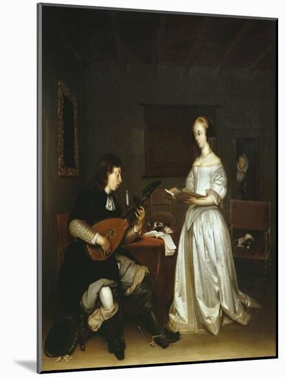 The Duet, Singer and Theorbo Lute Player, 1669-Gerard ter Borch-Mounted Giclee Print