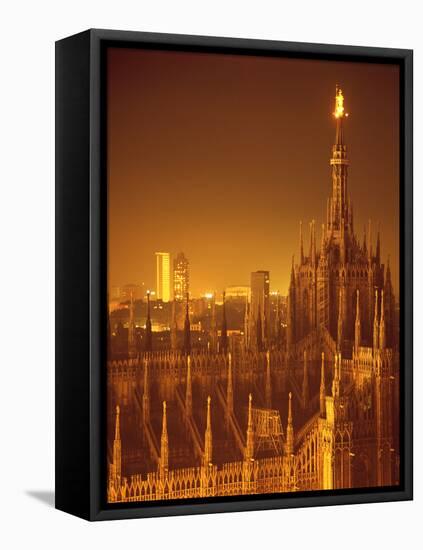 The Duomo Topped by an Illuminated Statue of the "Madonnina", Milan, Italy-Ralph Crane-Framed Stretched Canvas