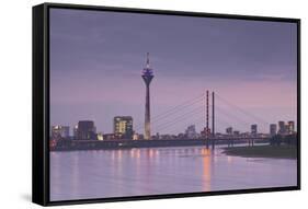 The Dusseldorf Skyline at Dusk, Dusseldorf, North Rhine-Westphalia, Germany, Europe-Julian Elliott-Framed Stretched Canvas