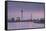 The Dusseldorf Skyline at Dusk, Dusseldorf, North Rhine-Westphalia, Germany, Europe-Julian Elliott-Framed Stretched Canvas