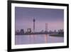 The Dusseldorf Skyline at Dusk, Dusseldorf, North Rhine-Westphalia, Germany, Europe-Julian Elliott-Framed Photographic Print