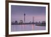 The Dusseldorf Skyline at Dusk, Dusseldorf, North Rhine-Westphalia, Germany, Europe-Julian Elliott-Framed Photographic Print