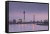 The Dusseldorf Skyline at Dusk, Dusseldorf, North Rhine-Westphalia, Germany, Europe-Julian Elliott-Framed Stretched Canvas