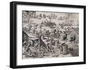 The Dutch Fleet Attack the Spanish Fortress of Gratiosa on Gran Canaria-Theodore de Bry-Framed Giclee Print