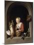 The Dutch Housewife Or, the Woman Hanging a Cockerel in the Window, 1650-Gerrit or Gerard Dou-Mounted Giclee Print
