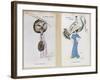 The Eagle Owl Fur Hat" and "The Crane Hat," Cartoon Fashion Plates, 1910-Xavier Sager-Framed Giclee Print